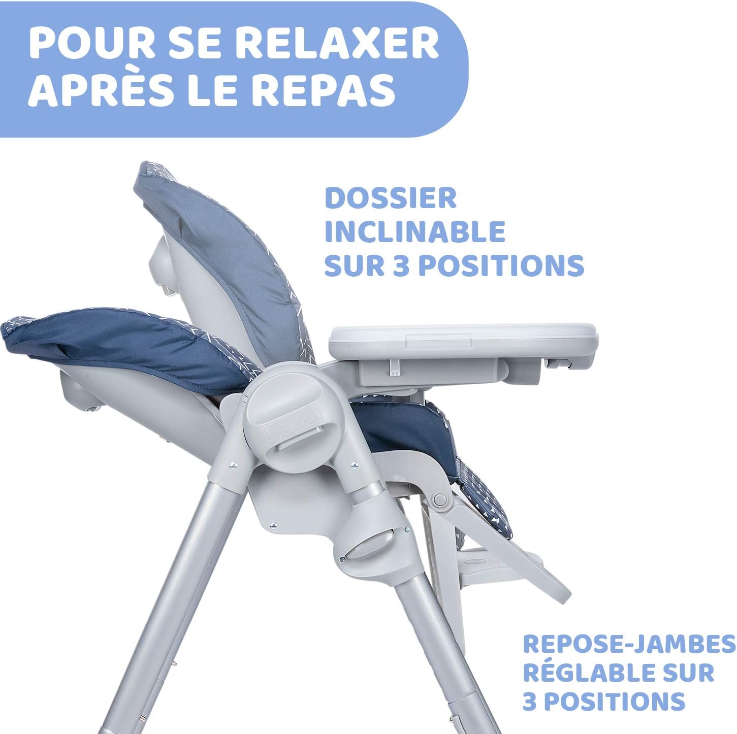 Chicco Chaise haute Réglable Polly Easy pour enfants de 6 mois à 3 ans (15 kg), inclinable, avec hauteur et repose-pieds réglables, 4 roues, pliage - Pinguin – Image 3