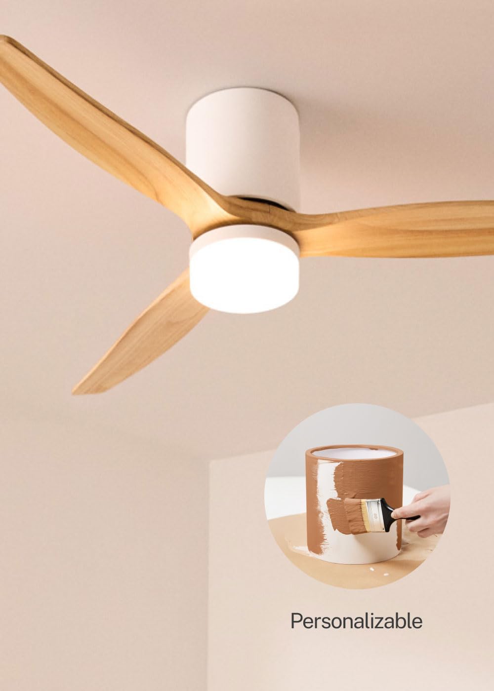 CREATE / WINDCALM CONCRETE/Ventilateur de plafond blanc bois clair avec télécommande / 40W, Carcasse en plâtre personnalisable, Ø132 cm, programmable, fonction été-hiver, lumière LED 3 températures – Image 2