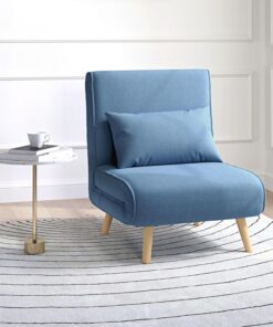 Alternative view of HOMCOM 3 en 1 Fauteuil Convertible 1 Place, Fauteuil lit et chauffeuse - Dossier inclinable 5 Niveaux et Oreiller Inclus, siège rembourré - pour Bureau, Salon, Chambre à Coucher, Bleu