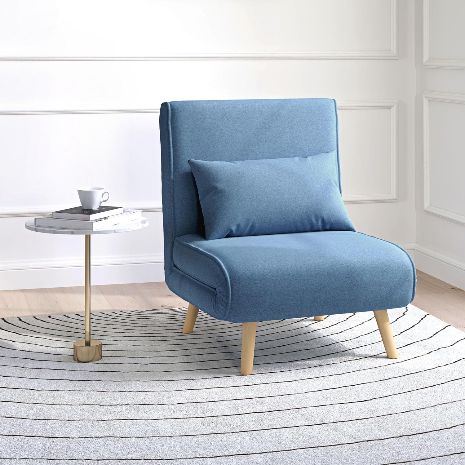 HOMCOM 3 en 1 Fauteuil Convertible 1 Place, Fauteuil lit et chauffeuse - Dossier inclinable 5 Niveaux et Oreiller Inclus, siège rembourré - pour Bureau, Salon, Chambre à Coucher, Bleu – Image 2