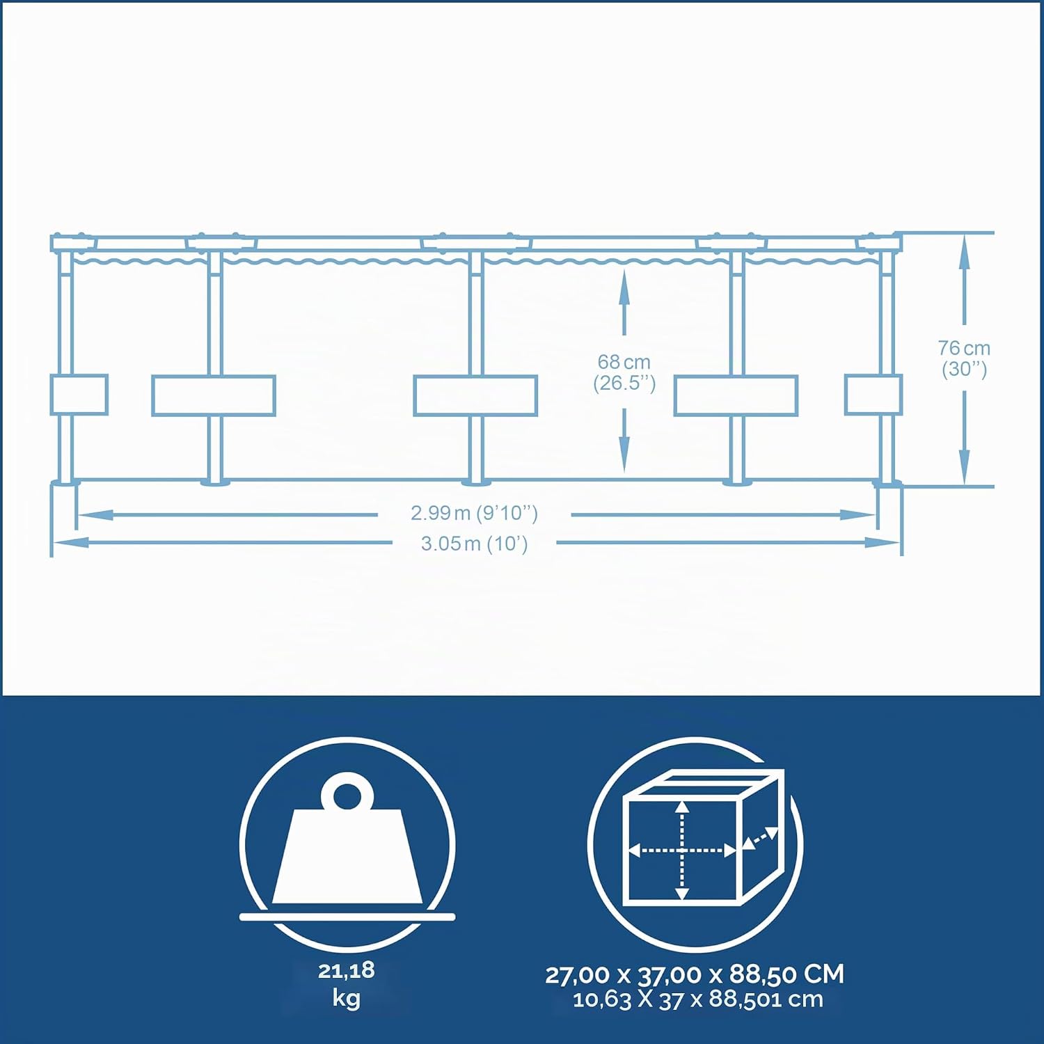 Bestway Steel Pro Max Frame Kit Piscine avec Pompe à Filtre Ø 305 x 76 cm, Gris Clair, Rond – Image 3