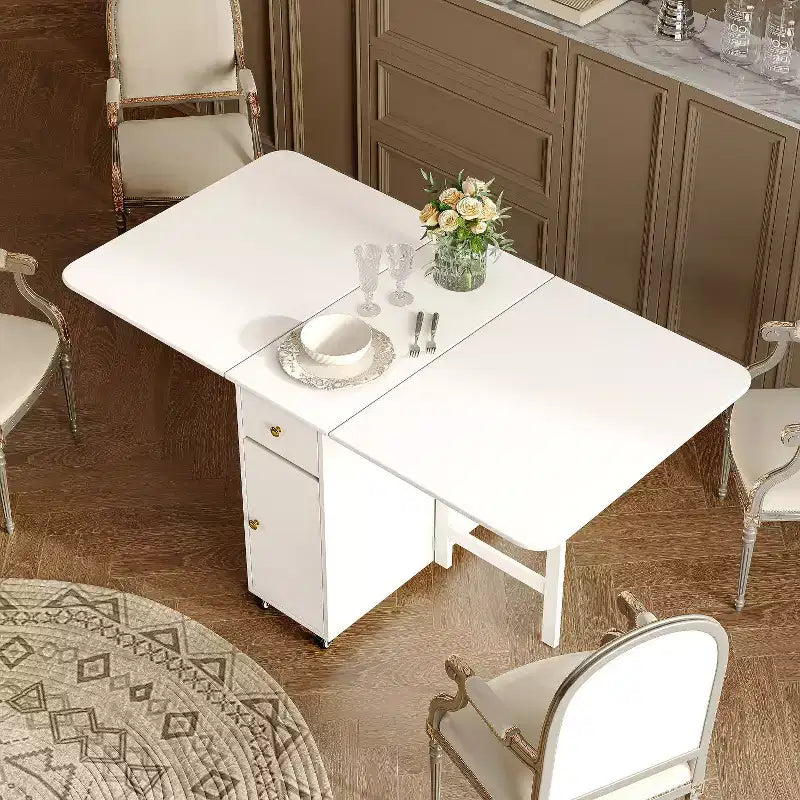 ATJafurn 59'' Foldable Dining Table with Drop Leaves for Small Space, Rectangular Wooden Extendable kitchen Table with Wheels and Storage – Image 16