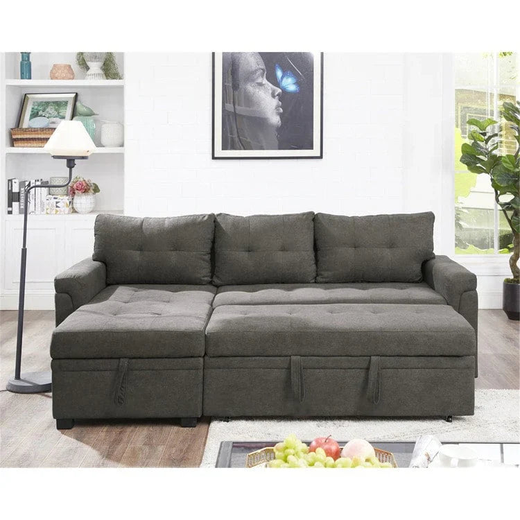 Convertible Reversible Sectional Sofa with Pull-Out Sleeper Bed, Hidden Storage Chaise, and Durable Legs – Image 42