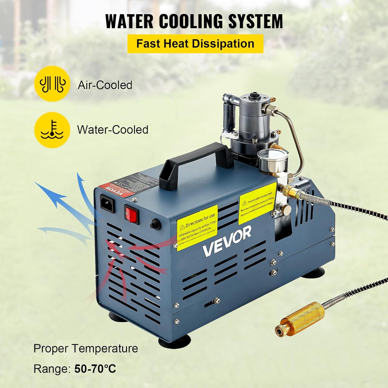 VEVOR Compresseur Haute Pression 300BAR 30MPA 4500PSI Compresseur Air PCP 1800W Compresseur Arrêt Automatique Refroidissement par Eau 40-50 L/min 2800 tr/min pour Bouteille Plongée Réservoir Paintball – Image 3