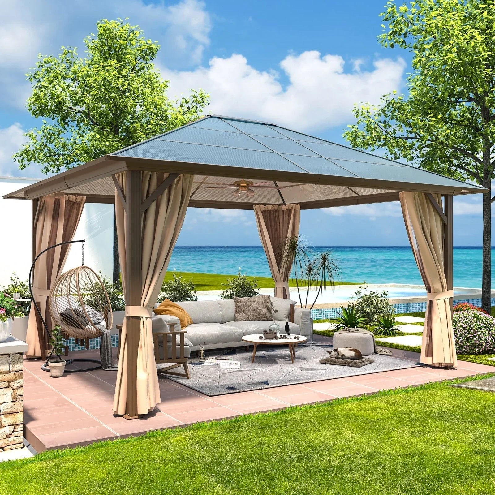 EROMMY Hardtop Gazebo,Outdoor Pergola with Double Roof & Netting & Curtains,Heavy Duty Canopy for Patio, Backyard, Pool party – Image 13