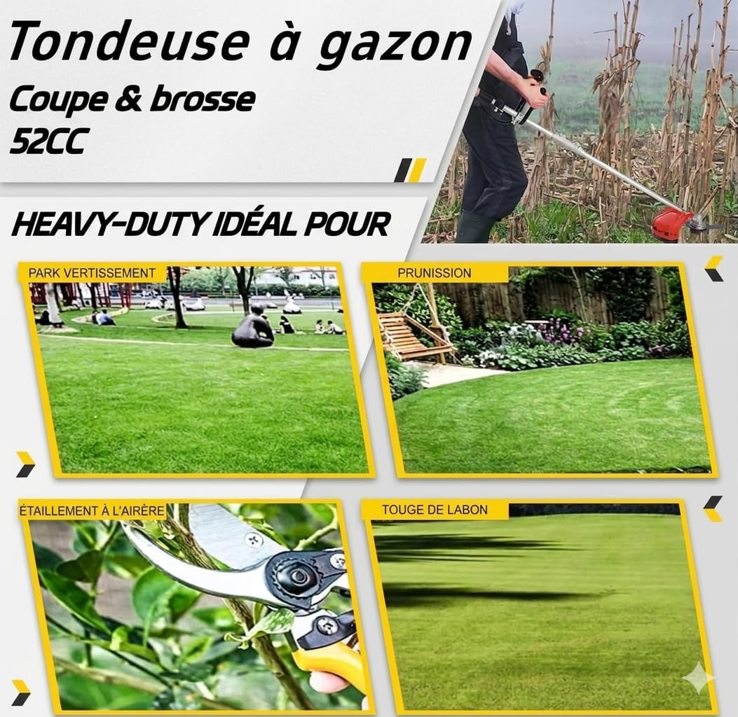 Débroussailleuse à essence 52 cc 2 temps, tige droite avec système anti-vibration, sangle de transport + accessoires pour coupe de jardin et entretien du paysage (2 en 1) – Image 6