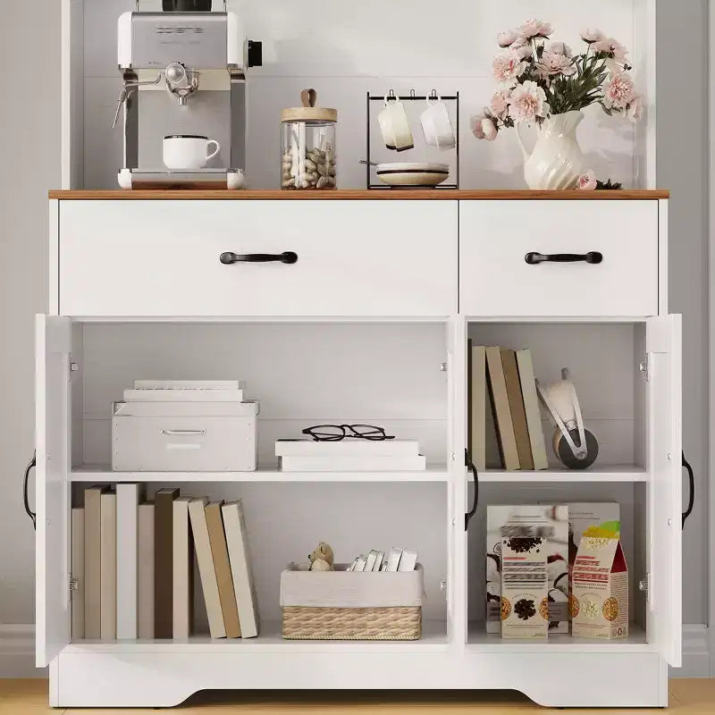 71 Kitchen Pantry Cabinet with Charging Station, Large Countertop, Microwave Stand & 2 Drawers,Hutch Storage for Dining & Living Room – Image 11