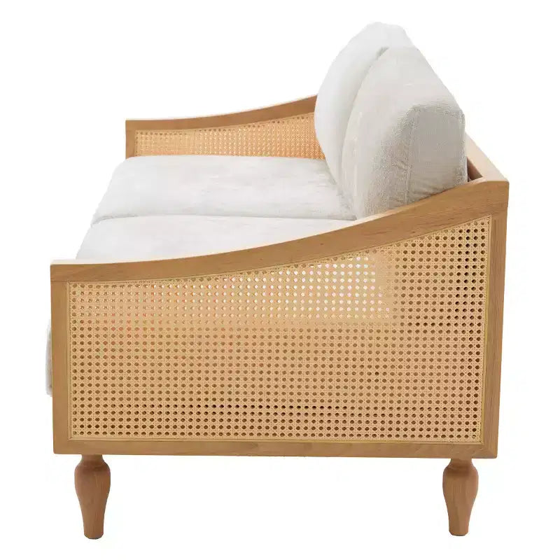 Mid-century Loveseat Sofa with Soft Upholstery, Rattan Armrests & Wooden Legs, 2-Seater Sofa for Living Room, Bedroom, or Apartment-Panipeachy – Image 13