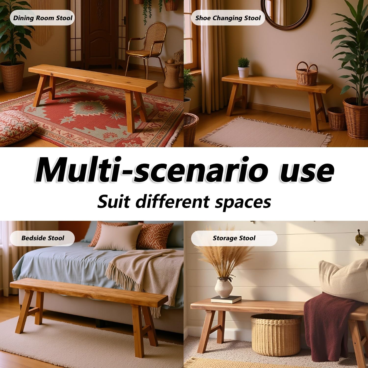 Banc en bois d'intérieur - Long banc de couloir en bois rustique massif avec capacité de 200 kg pour entrée, coin petit-déjeuner ou bout de lit – Image 5