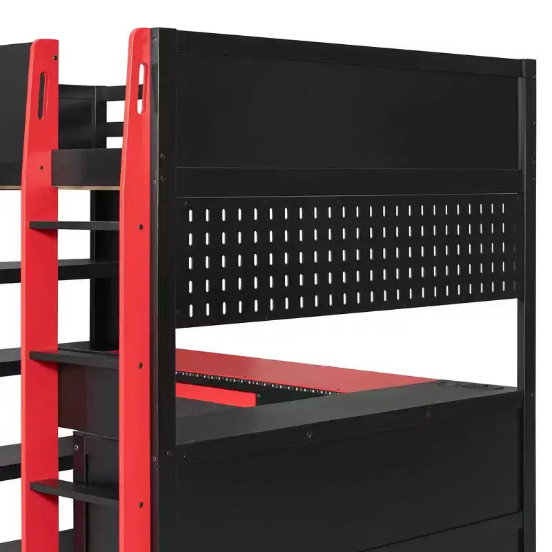 Luxystar Modern Gaming Full Loft Bed With Lighted Desk And Keyboard Tray, Pegboard, Storage Bookcase – Image 11