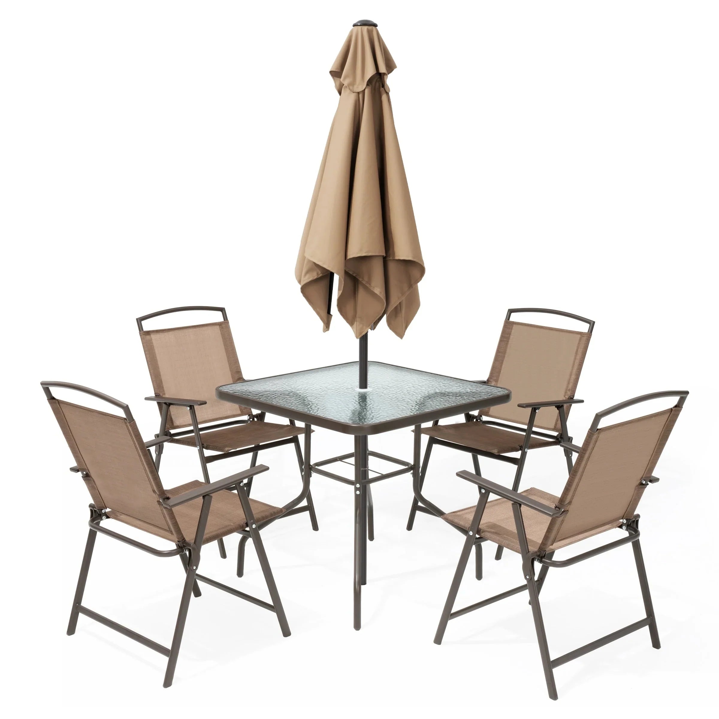 Pellebant 6 Piece Patio Set with Table, Umbrella and 4 Folding Chairs - 22.4Wx26.8Dx34.4H – Image 13