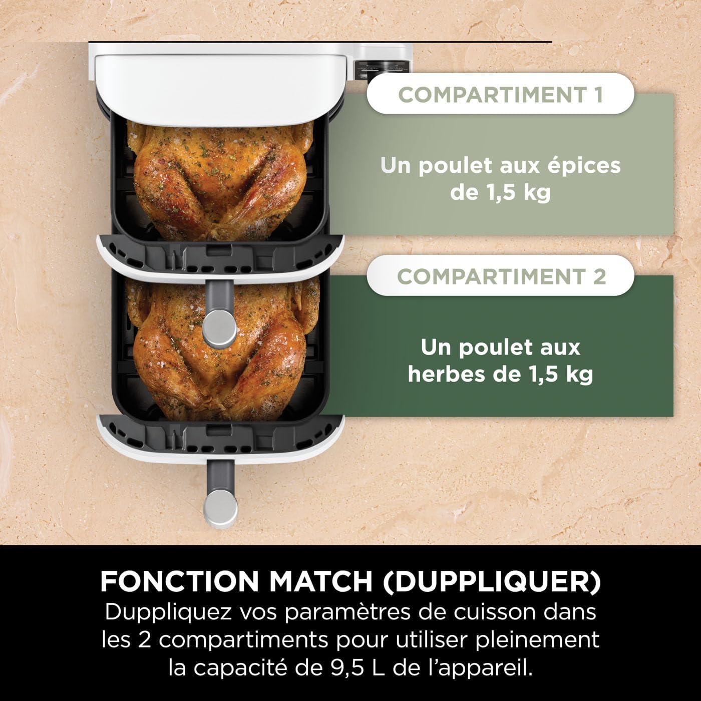 NINJA Double Stack XL Air Fryer, Friteuse sans huile Verticale Double Tiroir 4 Niveaux de Cuisson, 2 Tiroirs, 2 Grilles, Capacité de 9,5 L, 6 Fonctions, 8 Portions, Pinces, Blanc SL400EUWH – Image 8