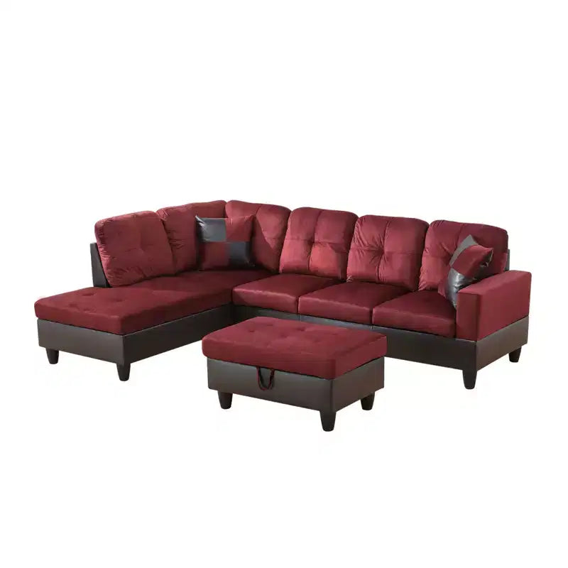 L-Shaped Living Room Sofa with Double Spring Layer, Soft and Breathable 3-Piece Short Plush Sofa Set – Image 8
