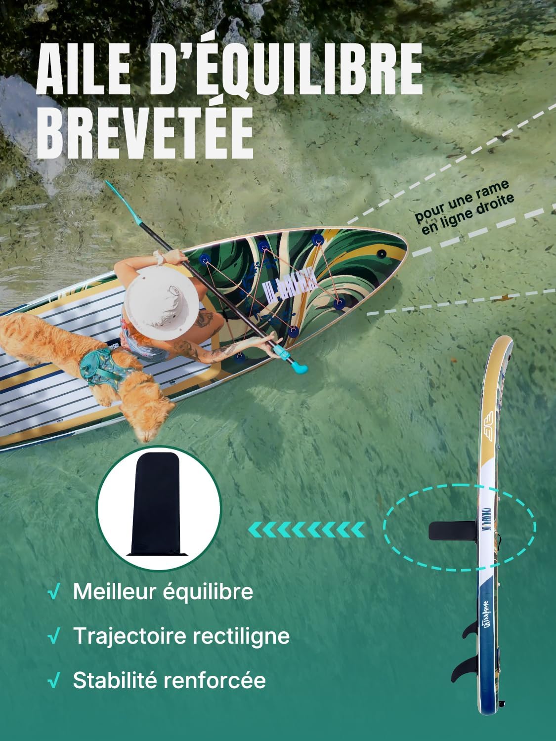 Niphean Extra Large Paddle Gonflable, Sup à 2+1 Personnes/Famille, Planches de Stand Up Paddle Gonflables avec Idéal Débutant Aileron Équilibré, Housse Étanche, Paddle Gonflable Adulte, Cadeaux – Image 2
