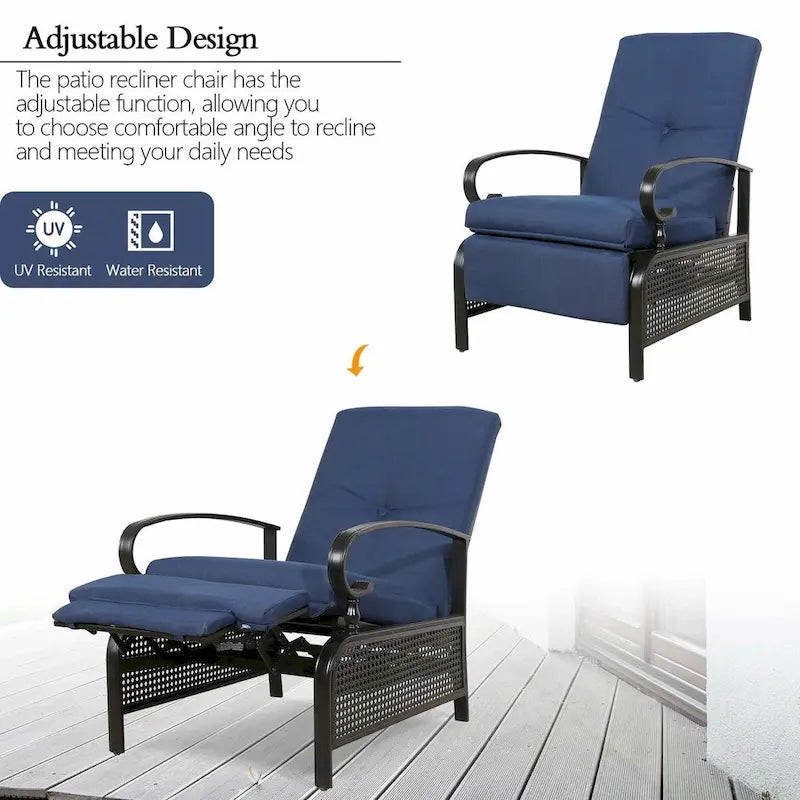 Adjustable Recliner Lounge Chair Patio Lounge Sofa with Cushion - 38 (D) x 26.5 (W) x 38.5 (H) INCH – Image 21