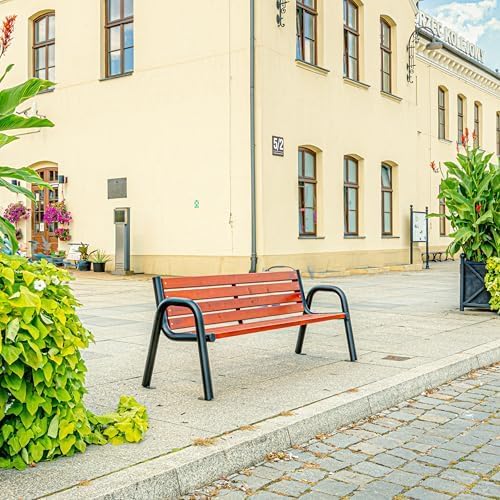 REKORD Banc de Jardin 196 x 64 x 76 cm Banc d'extérieur Robuste en métal et Bois avec Dossier résistant aux intempéries pour Parc terrasse et Avant-Cour - Spartan BIS- Acajou – Image 7