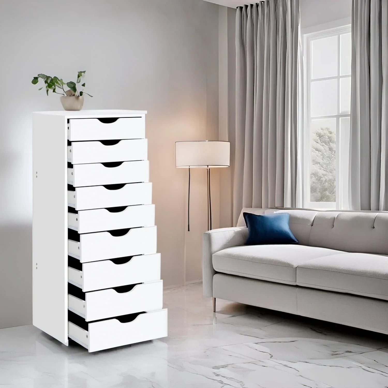 Narrow Wooden 9-Drawer Cabinet with Smooth-Glide Drawers and Top Storage Shelf – Image 18