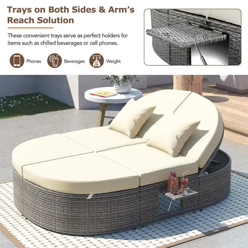 Outdoor Sun Bed Patio 2-Person Daybed with Cushions and Pillows – Image 9