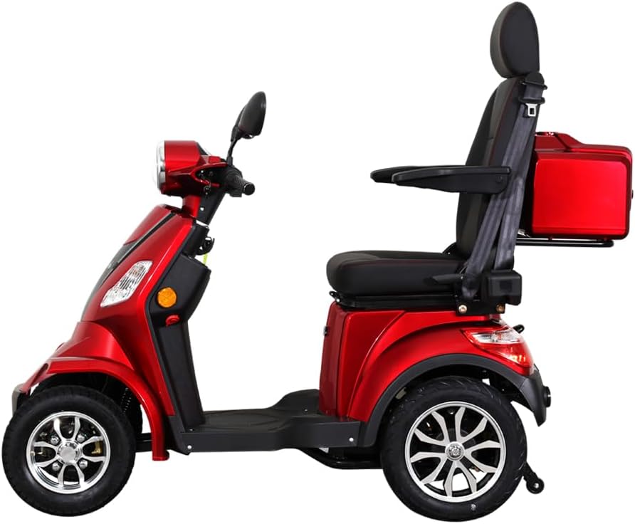Scooter électrique 4 roues de mobilité pour senior et PMR, confort, sécurité et stabilité – RIDE66 RC60 (Rouge, Siège Capitaine) – Image 3