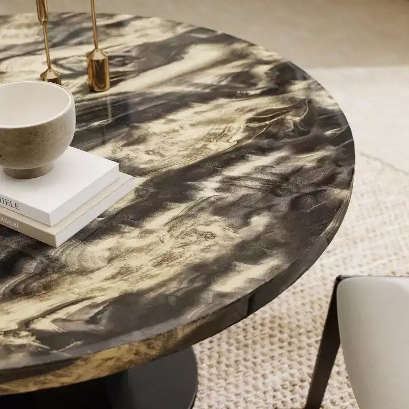 Roundhill Furniture Cavira Modern Faux Marble Dining Table with Wood Pedestal Base – Image 16