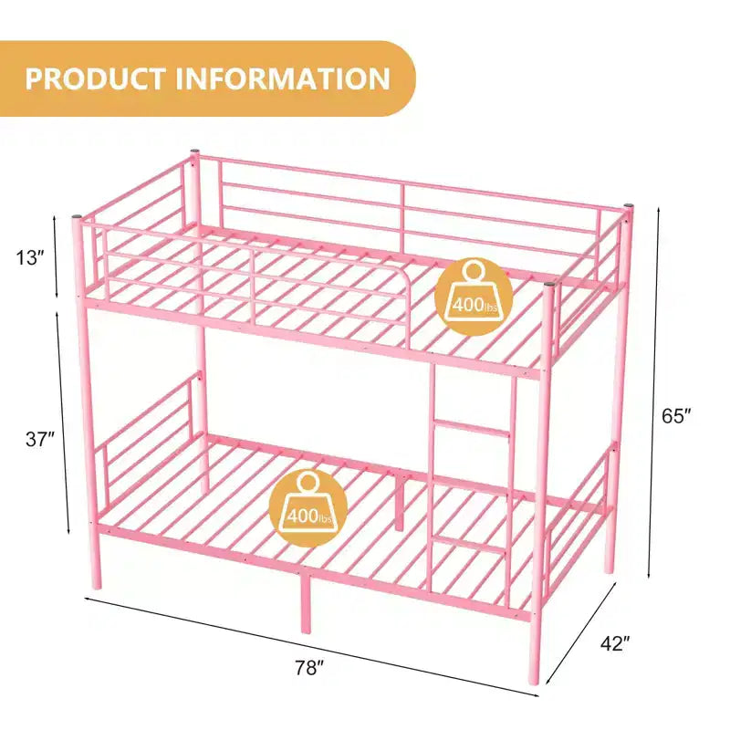 Karl Home Twin Over Twin Steel Bunk Bed Frame Ladder Bedroom Dorm Room for Kids Adult Children – Image 16
