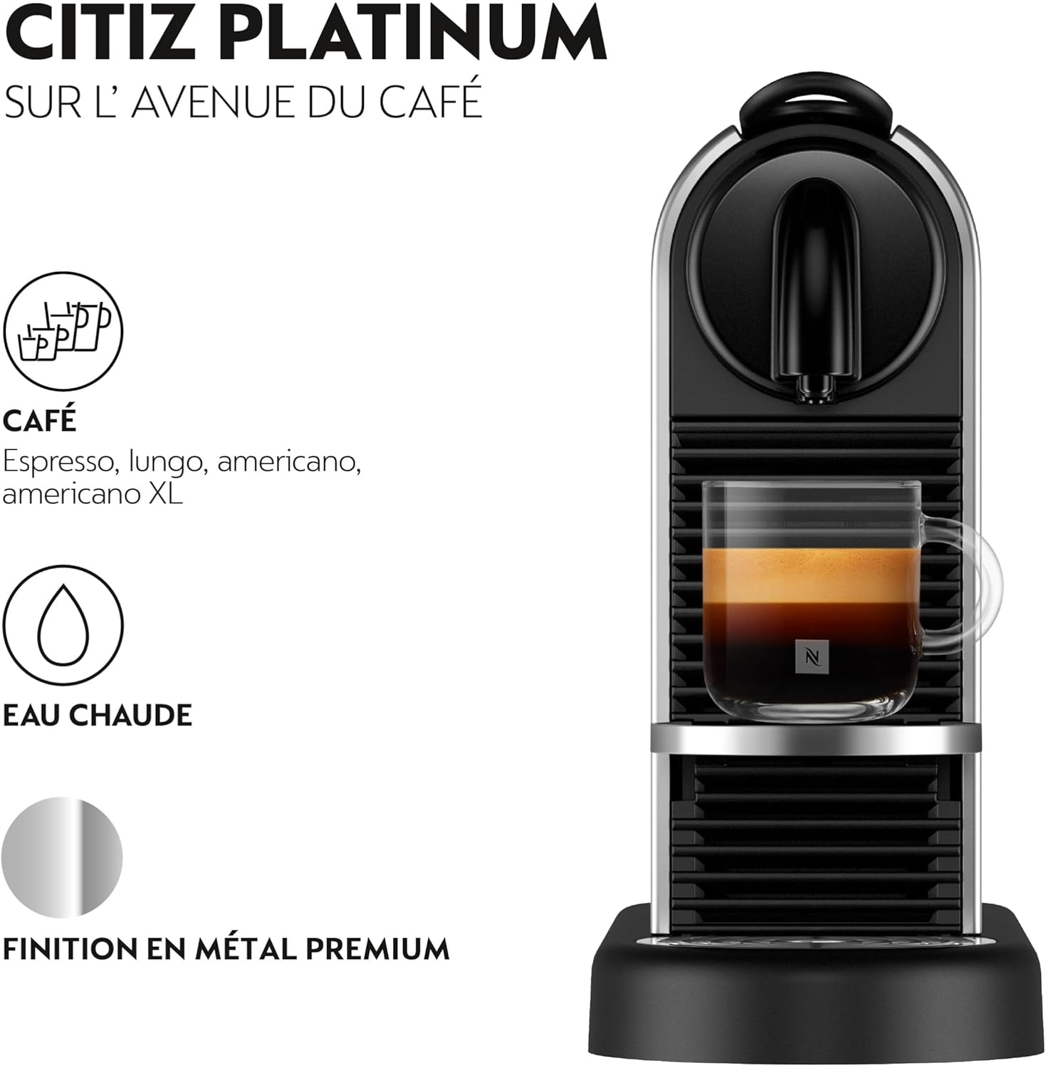 De'Longhi Nespresso CitiZ Platinum EN220.T, Machine à Café à Capsules, Machine à Café Monodose, 4 Tailles de Tasse, 19 Bars de Pression, 1260W, Titane – Image 3
