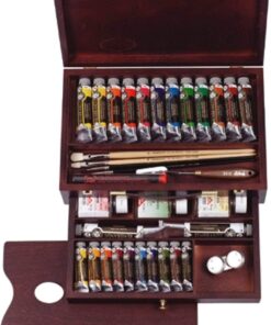 Rembrandt Professional Oil Paint Set in Luxury Wooden Box Master | 24 Colours + Brushes & Accessories