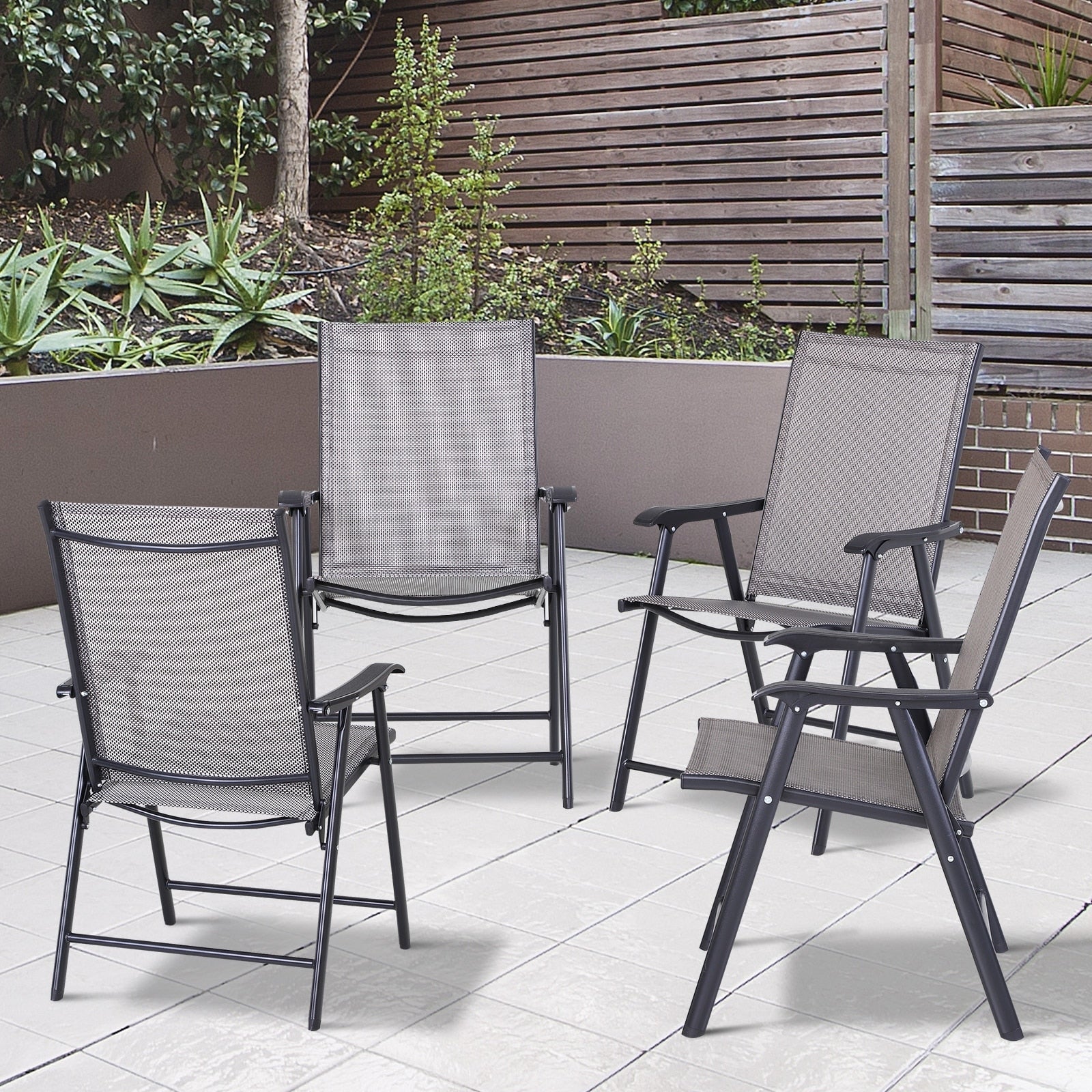 Outsunny 4-piece Folding Patio Chair Set with a Simple & Chic Design, Comfortable for the Deck, Garden, Yard & Travel – Image 2
