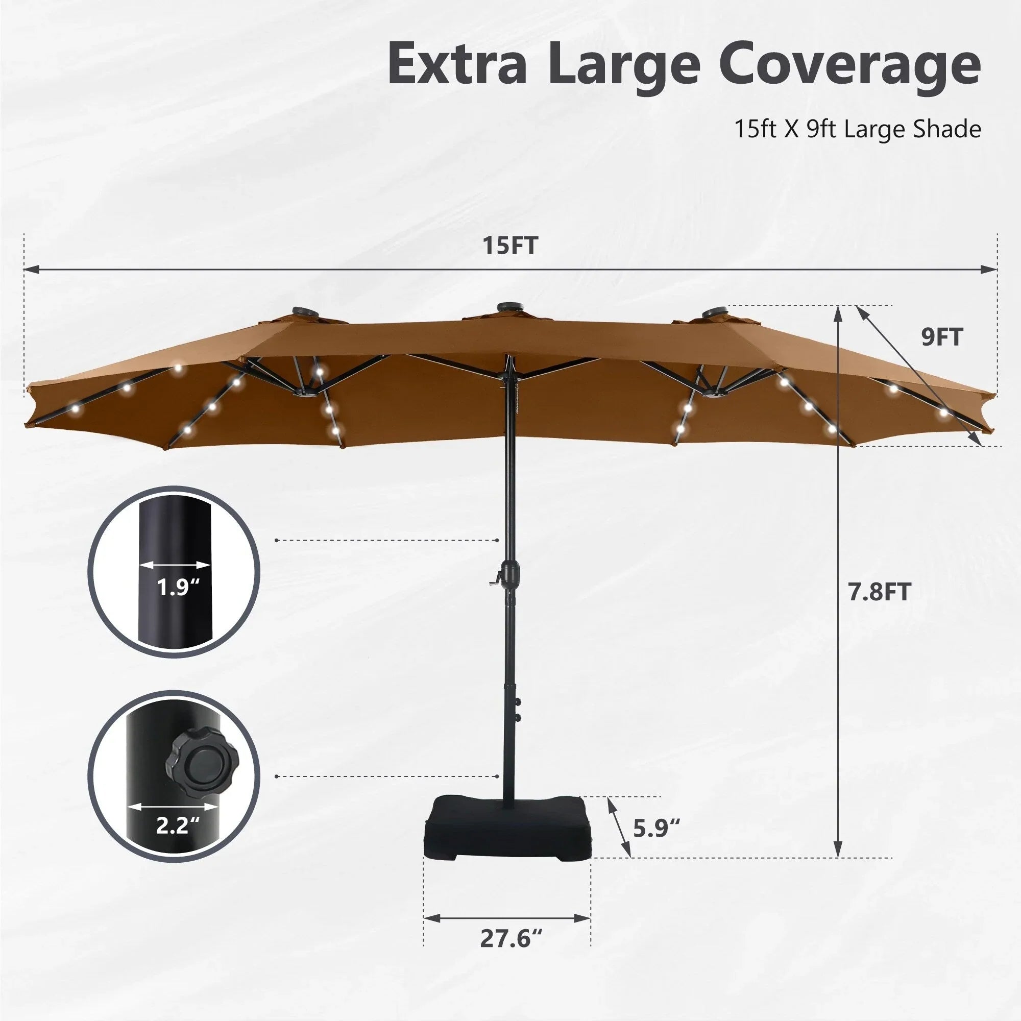 MAISON ARTS 15-foot Rectangular Crank Double-sided Outdoor Market Umbrella Solar LED Lighted Patio Umbrella with Base Included – Image 87