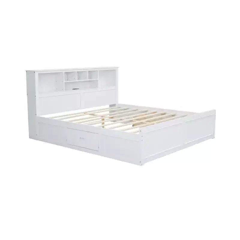 FAMYYT King Size Wood Platform Bed with Multi-storage Headboard, USB and Drawers, Easy Assembly – Image 4
