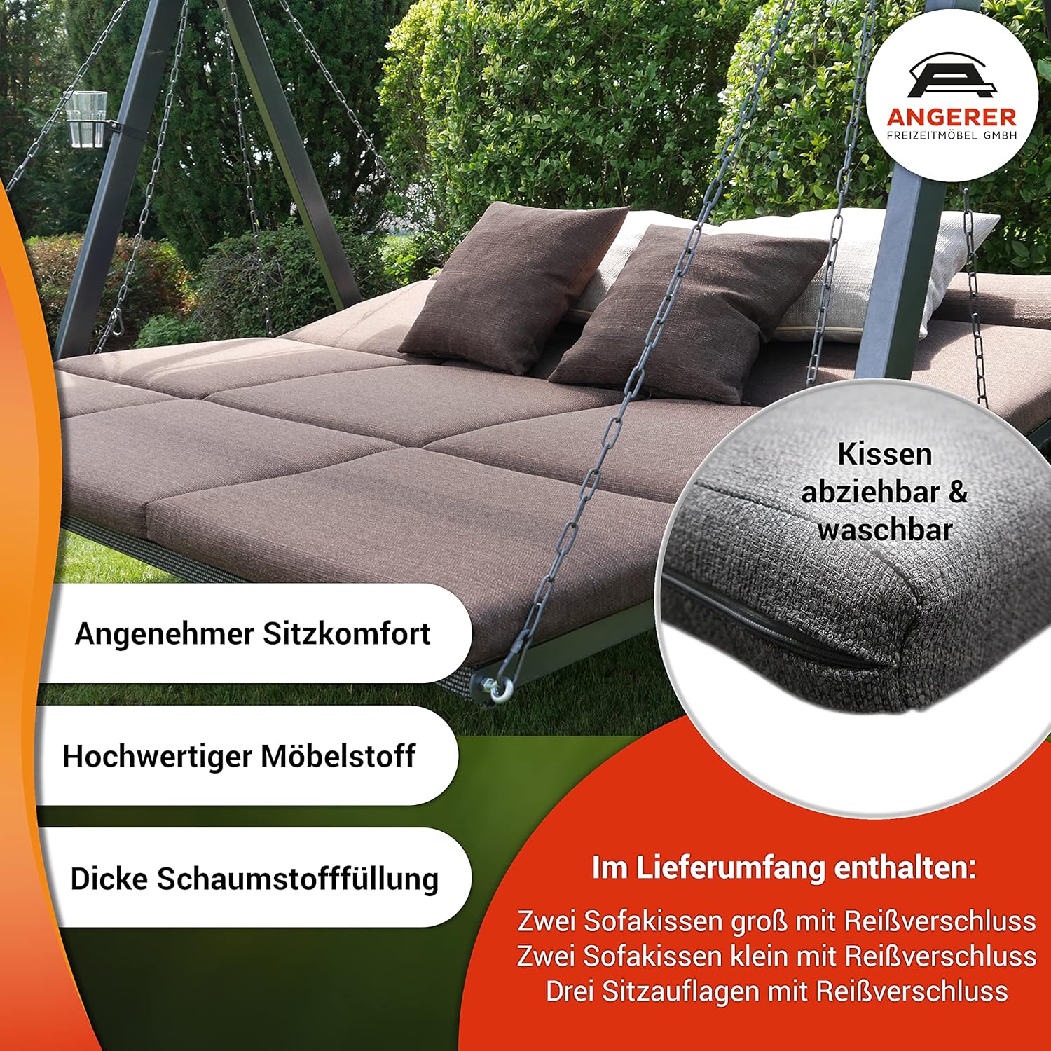 ANGERER Balancelle de Jardin Lounge Smart 3 Places, Acier Galvanisé, Toit Réglable, Position Assise et Allongée Réglable, avec Coussins et Textilène, pour Extérieur Smart Gris – Image 2