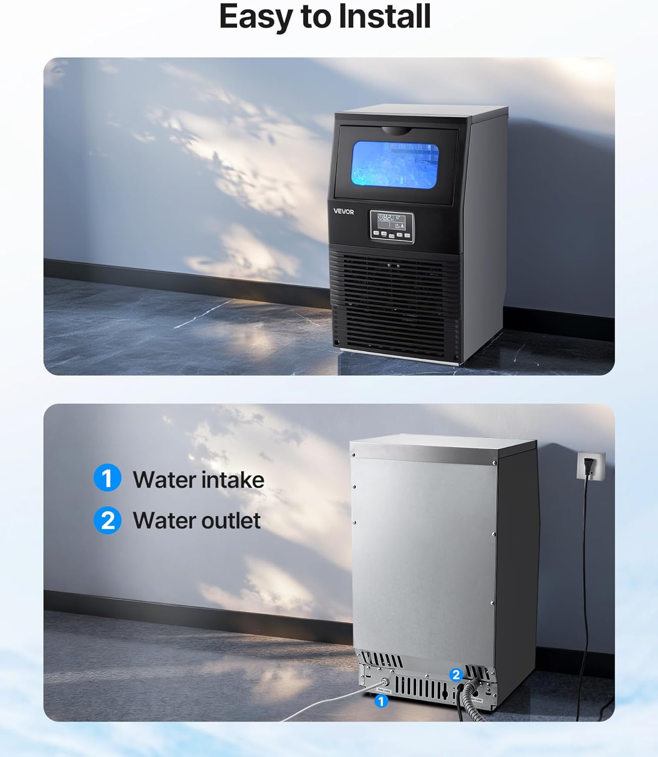 VEVOR Machine à Glaçons Commerciale 36 kg/24 h, Appareil de Préparation de Glaçons avec Capacité de Stockage de 5 kg, 32 Cubes par Cycle, avec Écran LED et Nettoyage Automatique, Restaurant Bar – Image 6