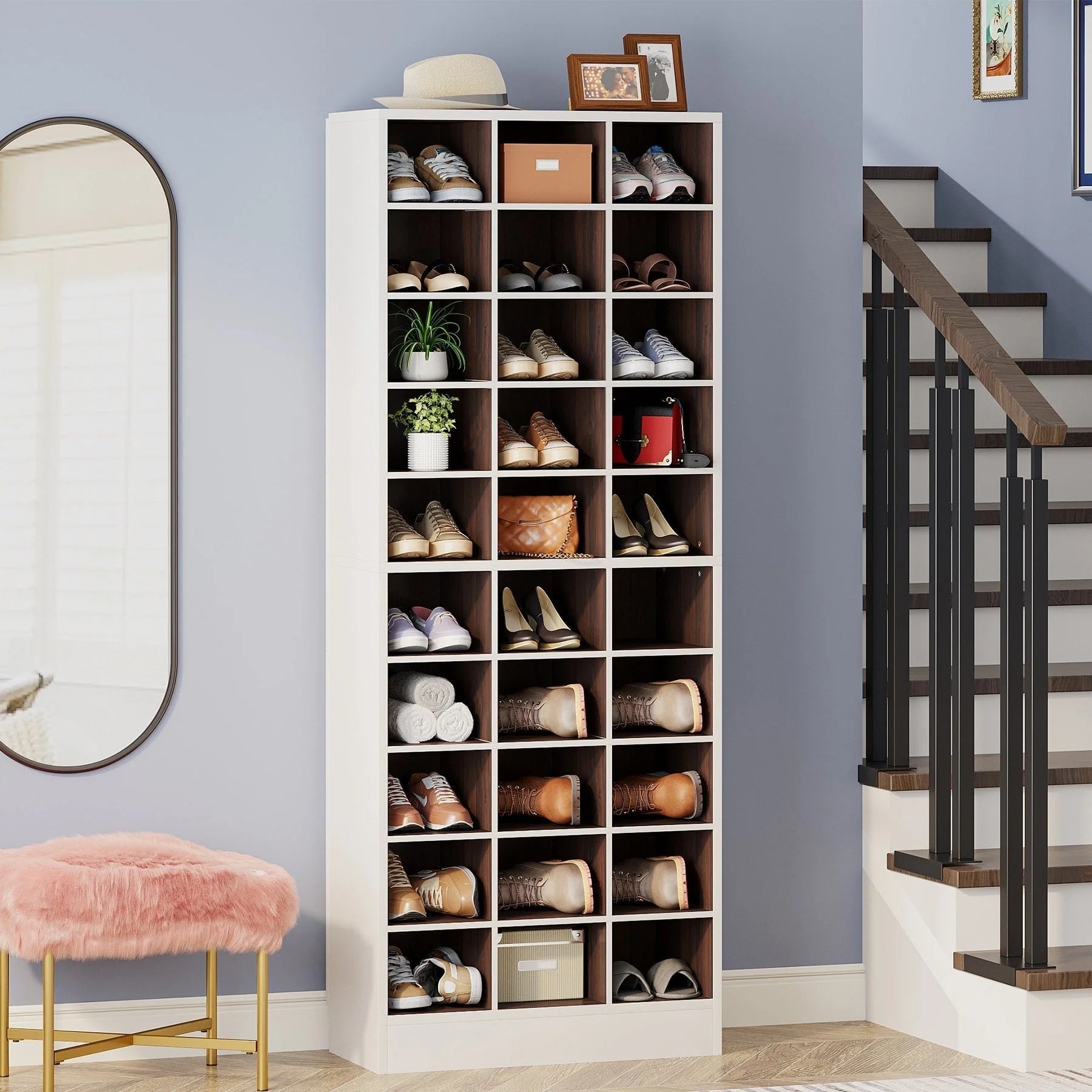 30 Pairs Tall Shoe Cabinet, 10 Tiers White Wooden Shoe Storage Rack for Closet, Entryway - 10-tier – Image 15