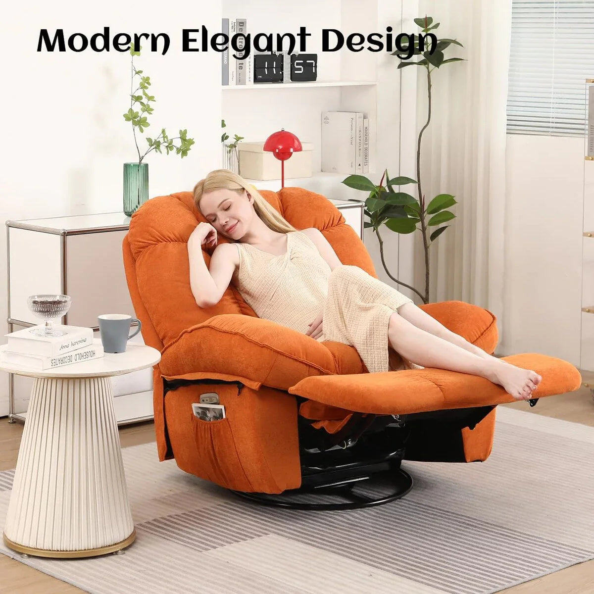 XINMICS Swivel Power Recliner Chair, Massage Rocker Recliners with Heated ,USB, USB-C and Side Pocket – Image 7