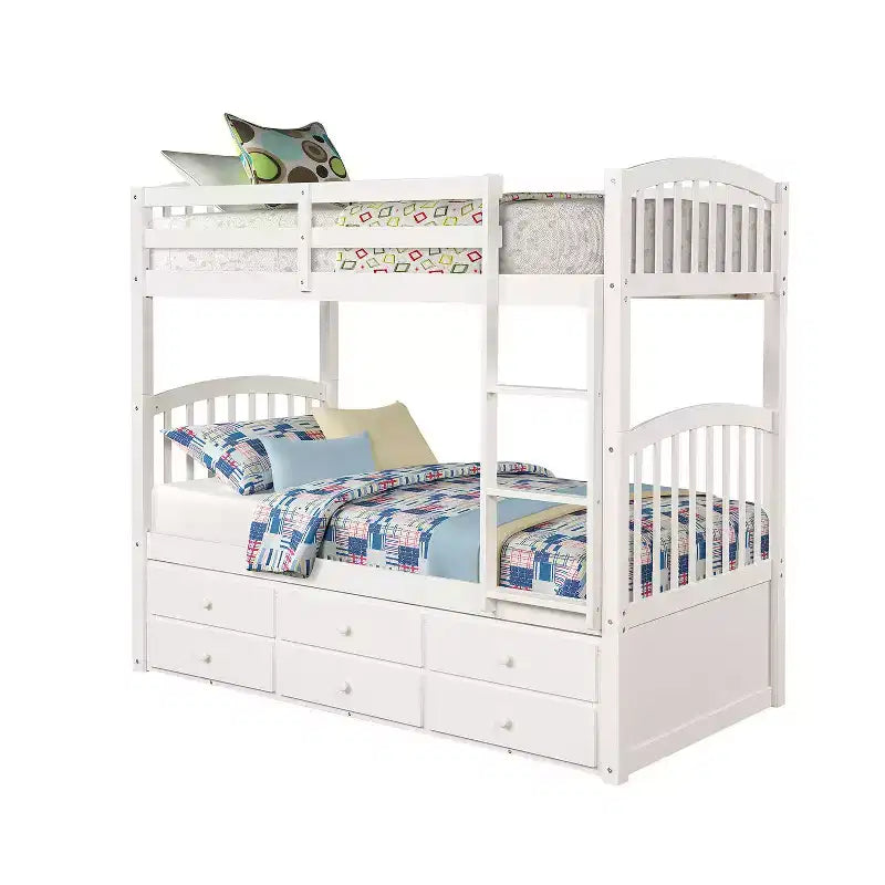 Twin Bunk Bed with Ladder, Safety Rail, Twin Trundle Bed with 3 Drawers for Teens Bedroom, Guest Room Furniture – Image 15