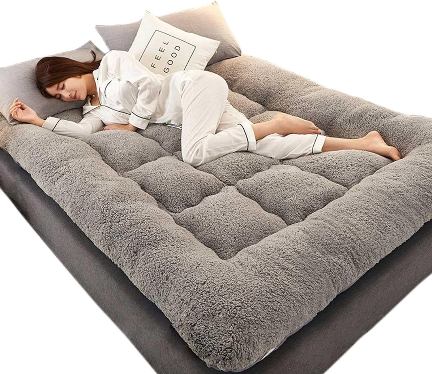 Matelas Futon Japonais, Matelas Futon Extra Épais Et Moelleux, Matelas De Couchage Super Doux Et Poilus Enroulables, Tapis De Couchage Portable, Matelas De Canapé, Lit D'invité