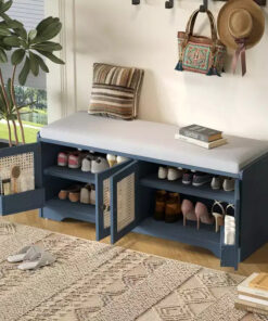 Alternative view of Whisen Rustic Wood Storage Bench, Entryway Shoe Bench with Removable Cushion, Adjustable Shelves