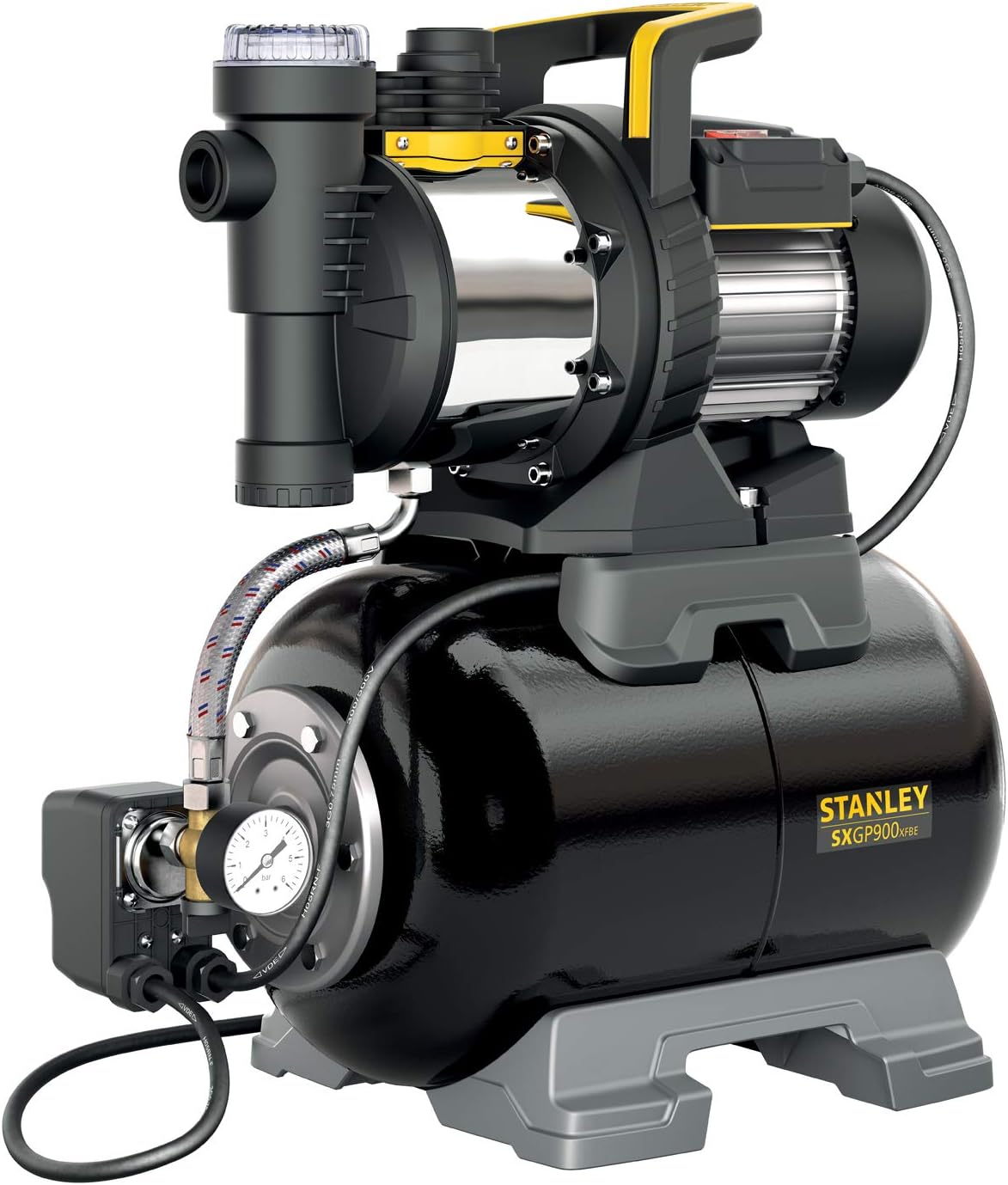 Stanley Pompe Autoamorçante SXGP900XFBE avec Réservoir pour Eaux Claires 900 W,Débit max. 3.300 l/h,Hauteur d'élévation max. 42 m