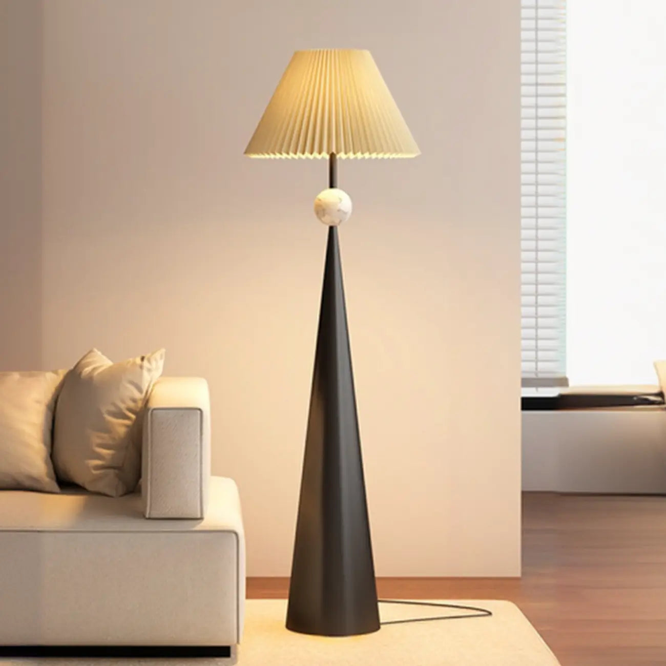 Contemporary Tapered Metal Floor Lamp Fabric Shade – Image 50