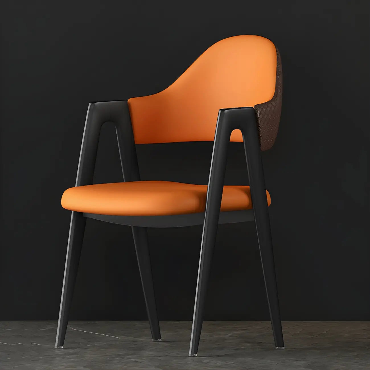 Modern Leather Curved Open Back Arm Dining Chair – Image 64