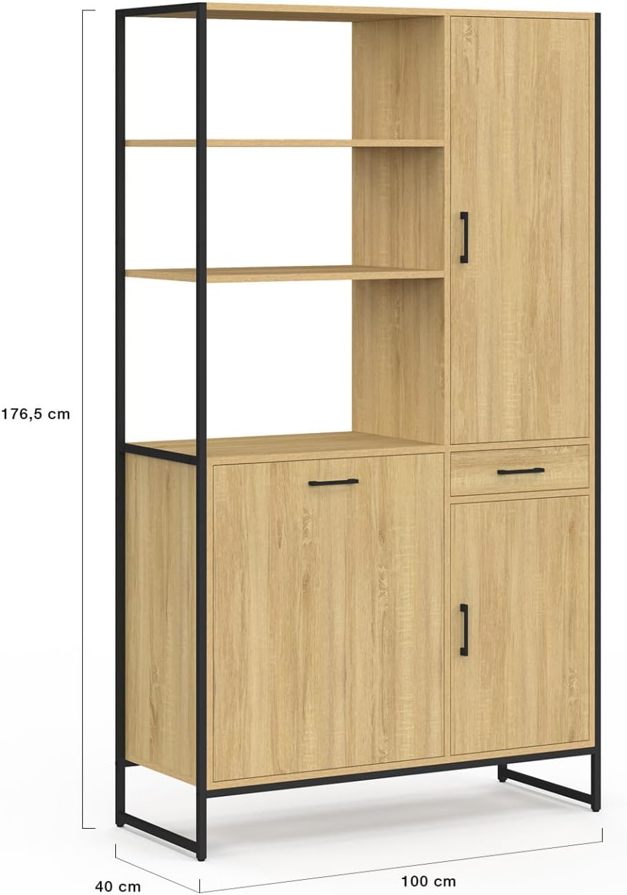 IDMarket - Buffet de Cuisine avec Colonne de Rangement 100 CM Detroit 3 Portes + tiroir Design Industriel – Image 3