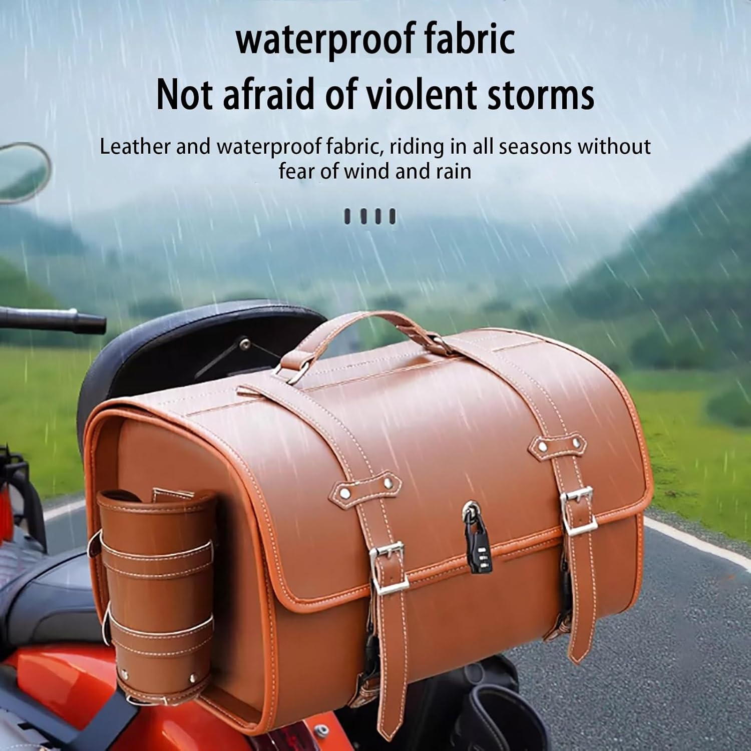 Top case de moto rétro, coffre universel épais et étanche, coffre de voyage avec serrure à combinaison de sécurité et poignée de transport, valise de rangement pour casque de moto, aspect élégant ( Co – Image 5