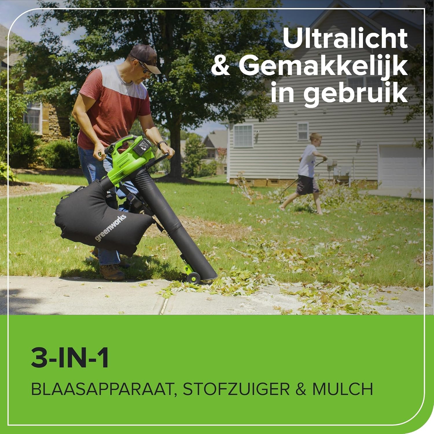 Greenworks 48V(24V x 2) Aspirateur Souffleur Sans fil de Feuilles à Batterie Bandoulière, Moteur Sans Balais, 386km/h, 14.73m³/min,Sac Mulching 45L, 2 Batteries 4Ah,Chargeur,Garantie 3 Ans BL48L421-01 – Image 5