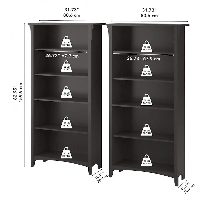 Salinas Tall 5-shelf Bookcase (Set of 2) by Bush Furniture – Image 3