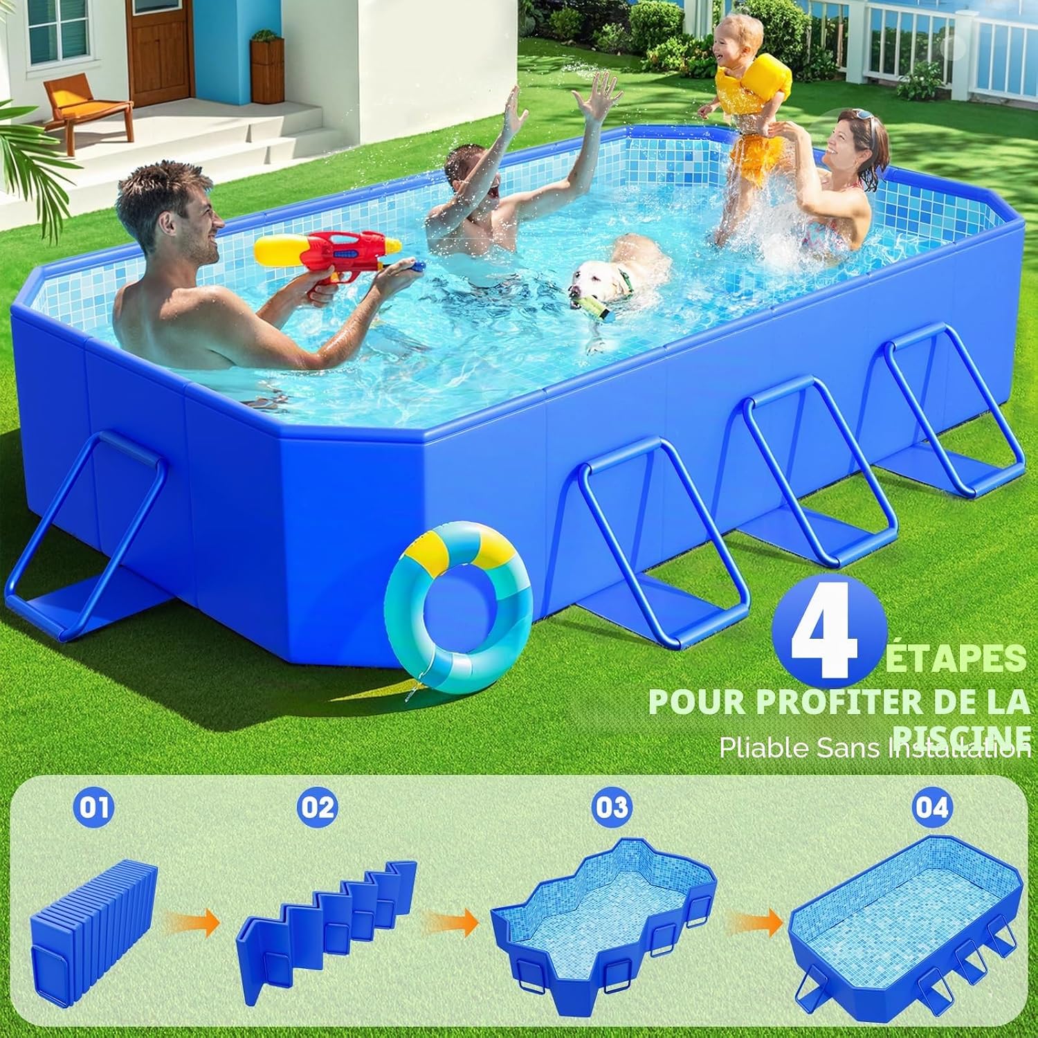 KingSom Piscine Tubulaire rectangulaire,Piscine hors Sol rectangulaire,Surdimensionné et Épaissi,Piscine Metal Frame Piscine Tubulaire,Facile à Ranger,Piscine Pliable,Piscine Adulte, 300 x 185 x 51 cm – Image 3