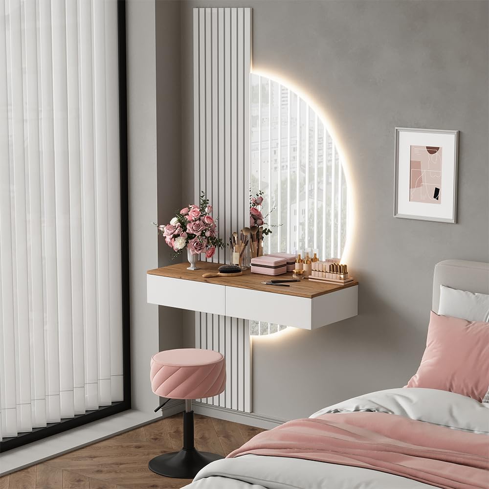 Vicco Coiffeuse Melina, Blanc/chêne, 100cm avec Miroir LED – Image 7