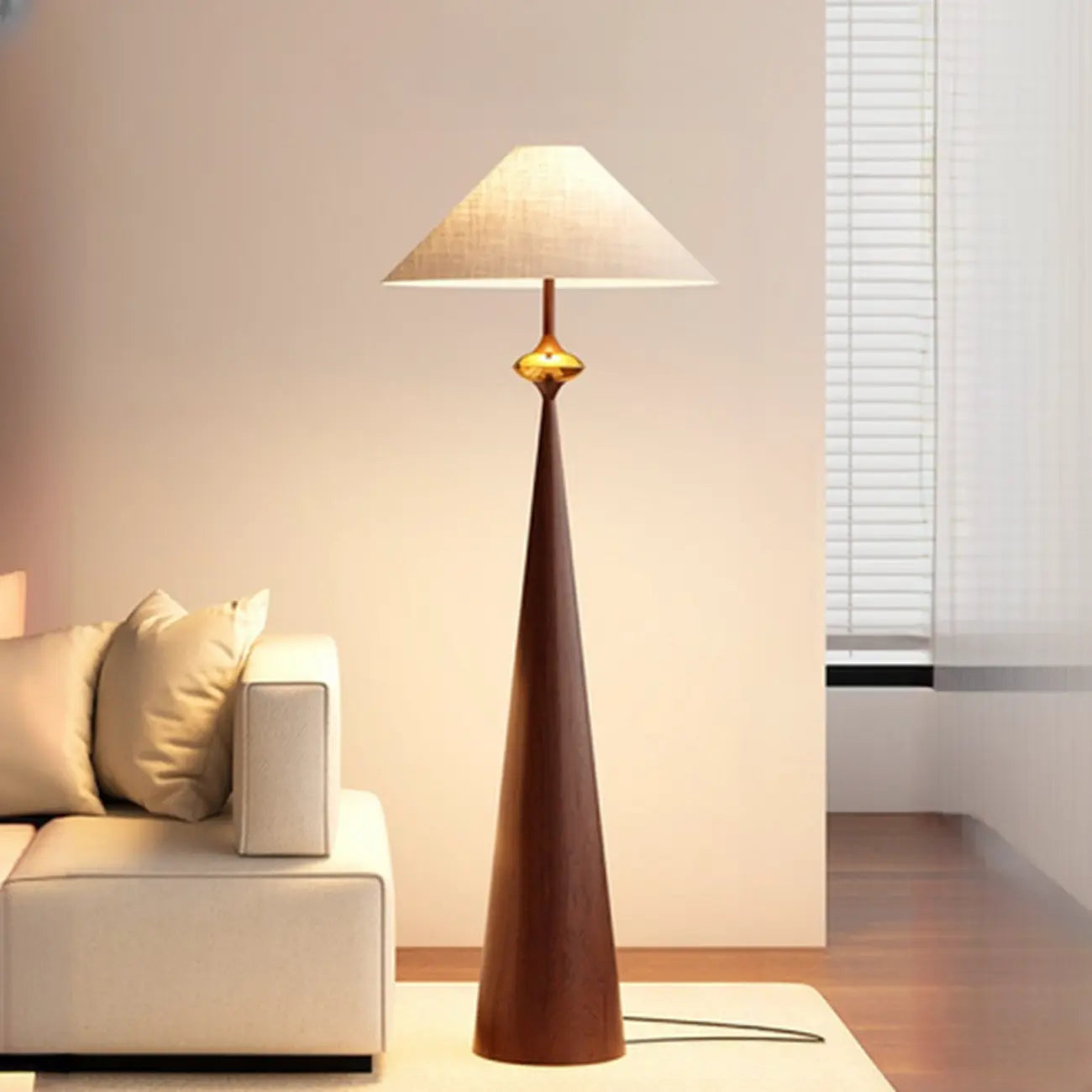 Contemporary Tapered Metal Floor Lamp Fabric Shade – Image 59