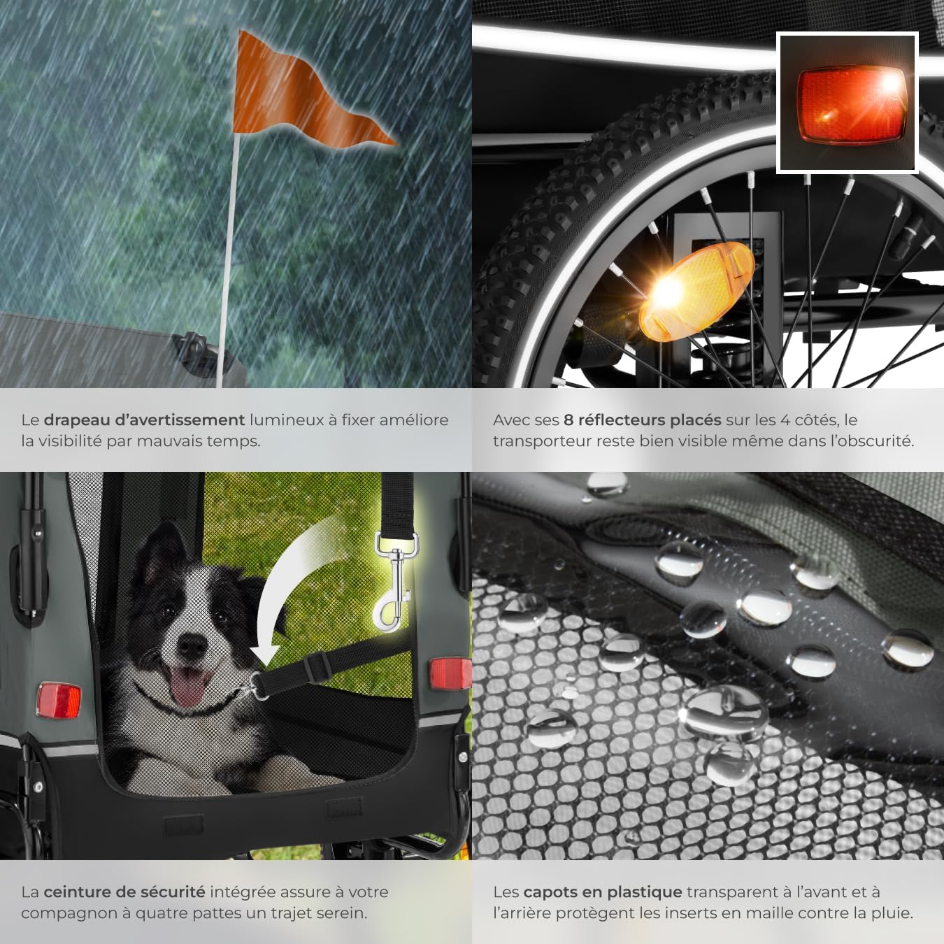 tectake® Remorque Velo Chien 3 en 1 Pliable avec Reflecteurs, Drapeau, Remorques Vélo pour Chiens Aussi comme Poussette Chien Animaux de Compagnie de Taille Moyenne Charge Maximale 40 kg – Image 5