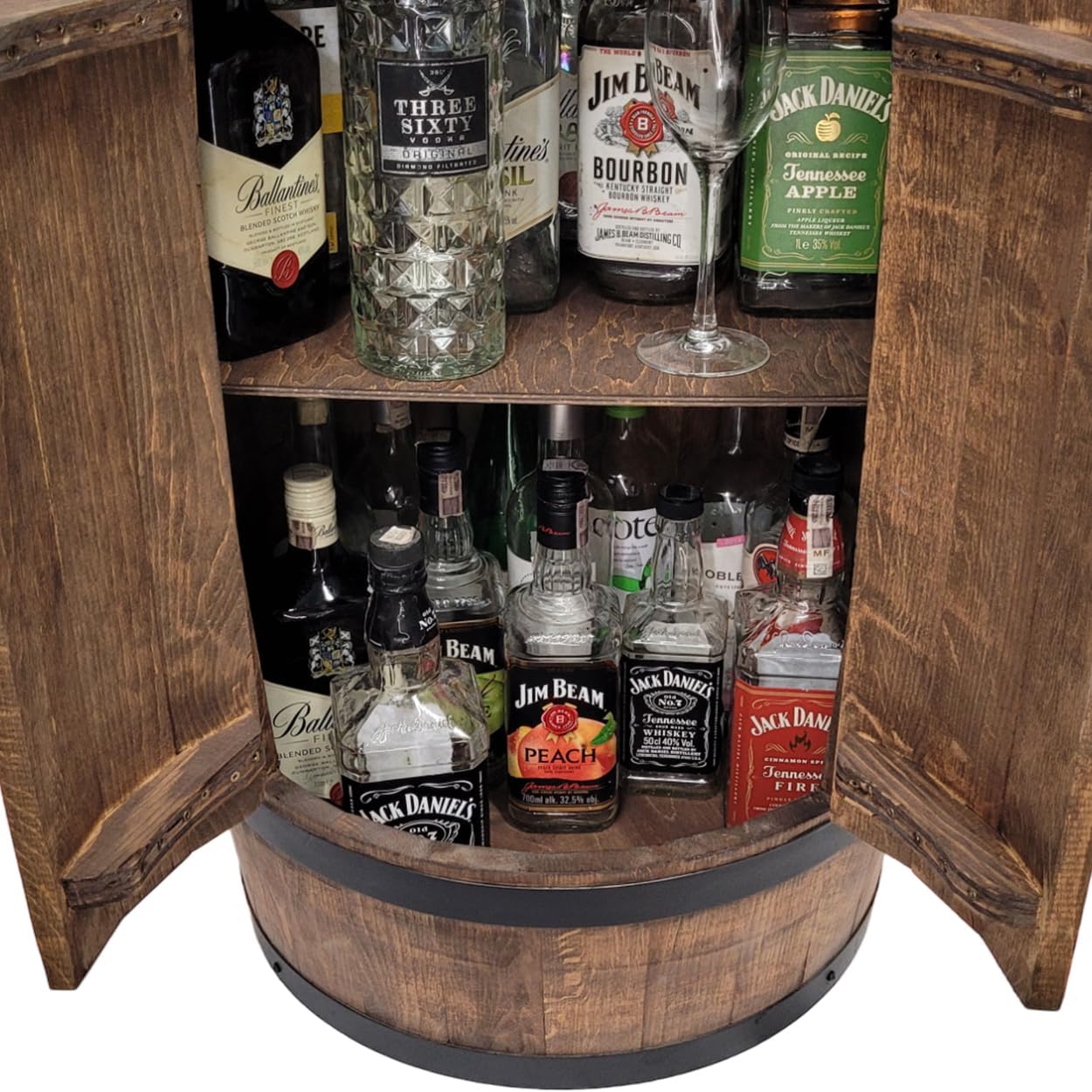 weeco Tonneau en Bois avec LED RGB et Deux Étagères – Mini Bar avec Portes – Couleur Wenge, Brun Foncé – Dimensions 80x50cm – Image 7