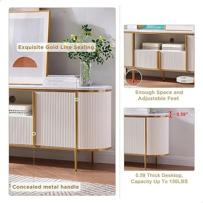 Modern Luxury TV Stand, Entertainment Cente, with Faux Marble Top – Image 22